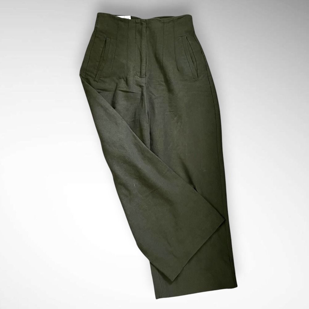 ZARA Women's Green High Waisted Linen Cotton Blend Cropped Pants XS | EUC
